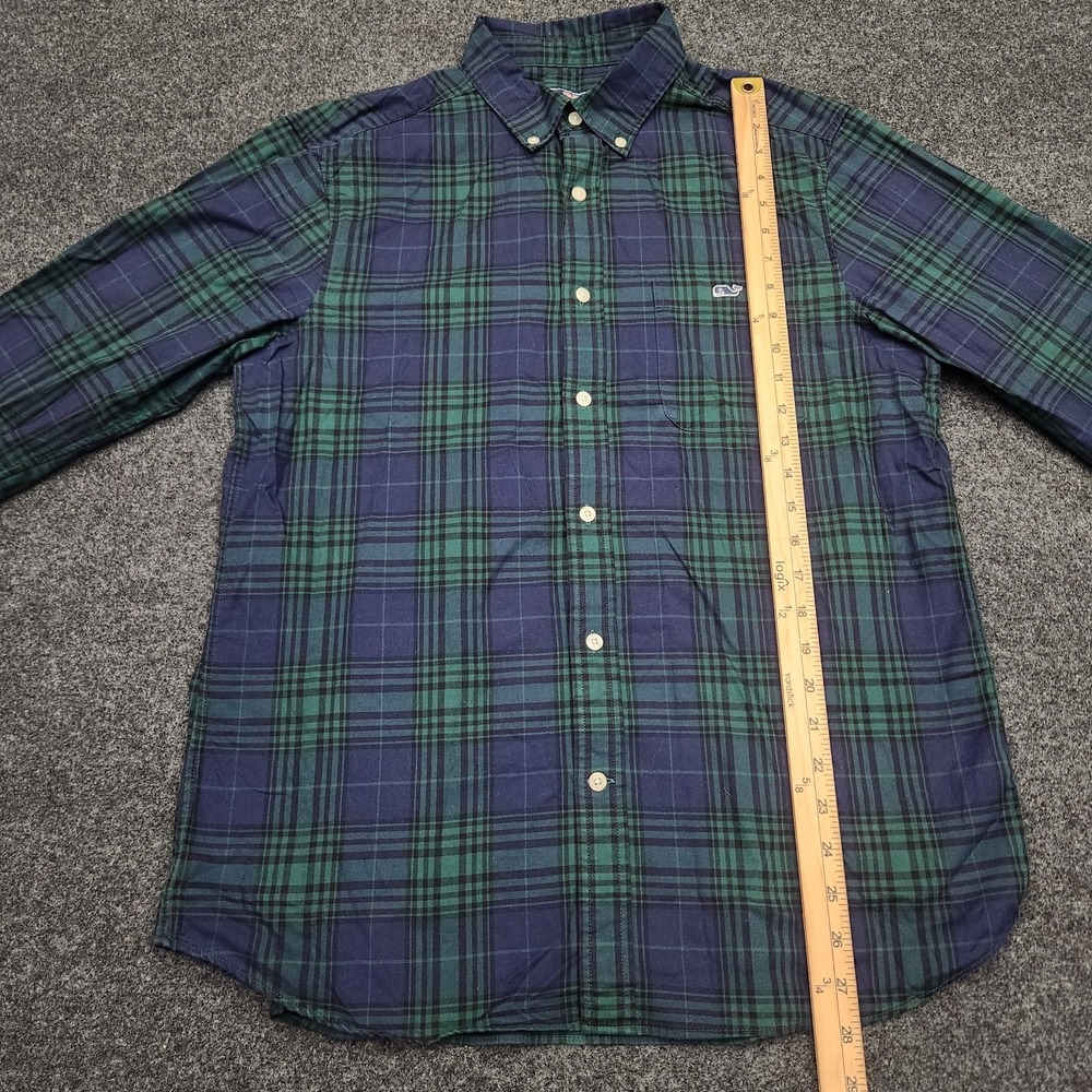 Vineyard Vines Mens Medium Navy Blue Dark Green Plaid Button Down Shirt - Picture 4 of 8